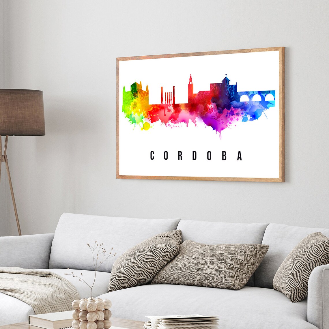 Cordoba Spain Rainbow Watercolor Skyline Historic Cityscape Art Poster - Image 3