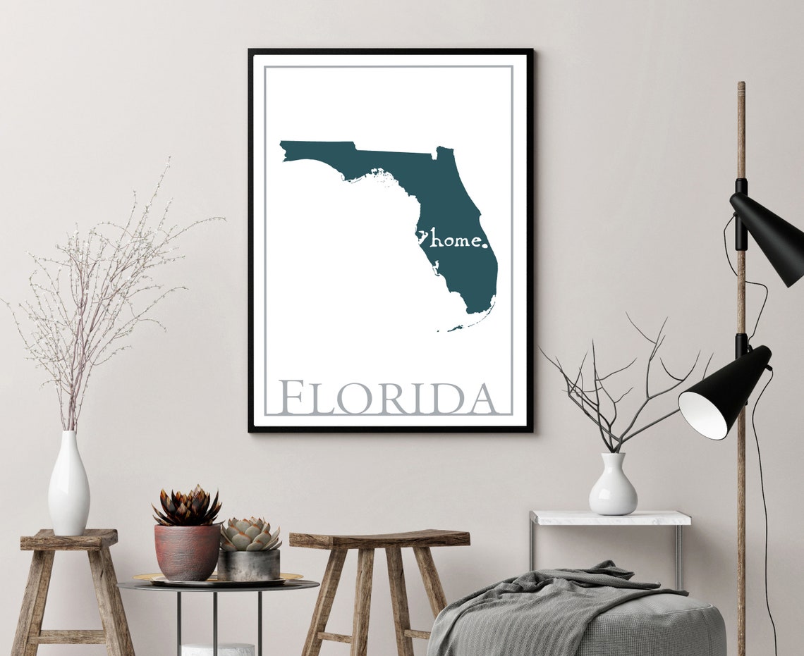 Florida Modern Home State Silhouette Teal Map Wall Art Print Poster - Image 3