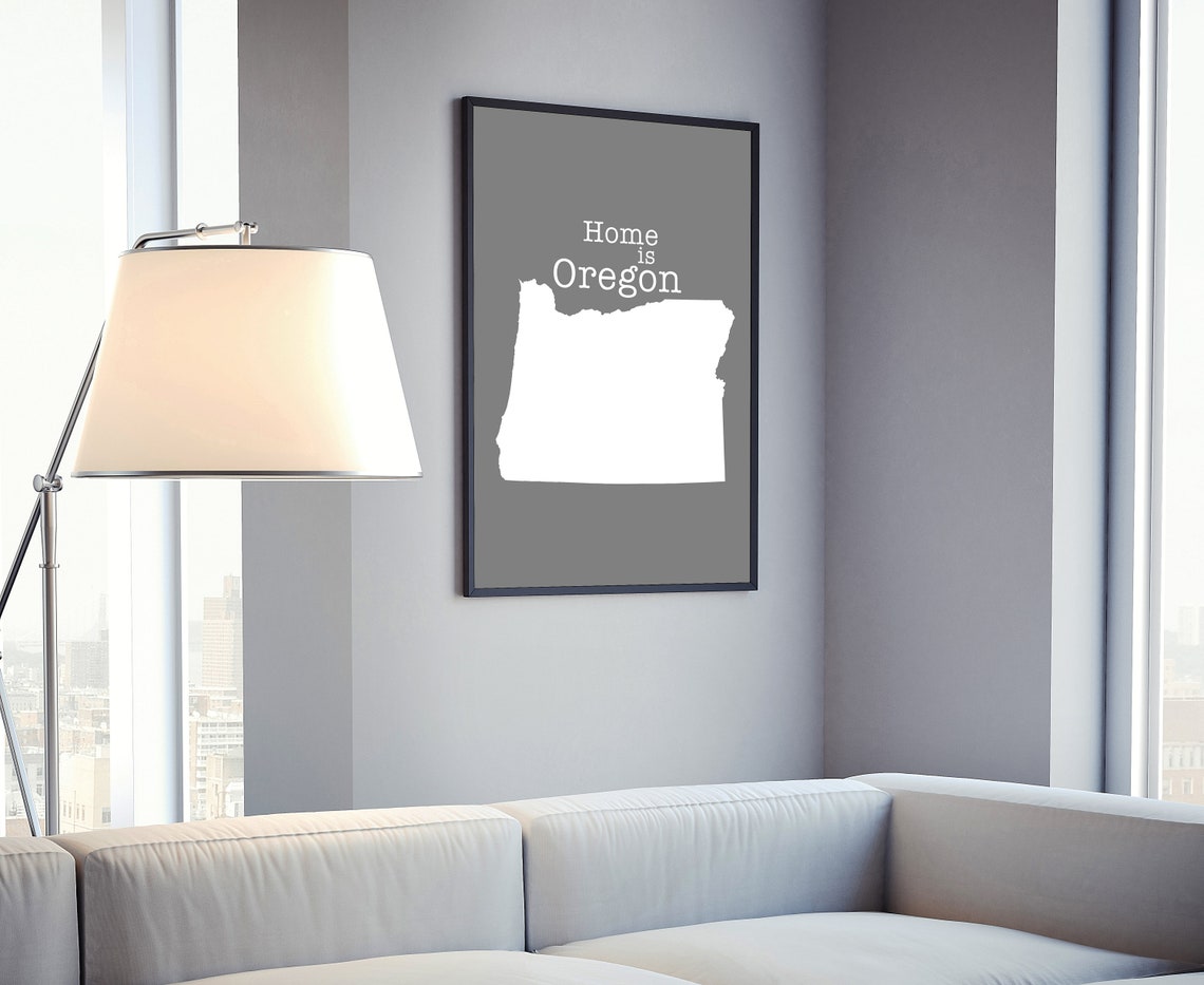 Oregon Home Is Oregon White On Gray Minimalist Map Wall Art Print - Image 4