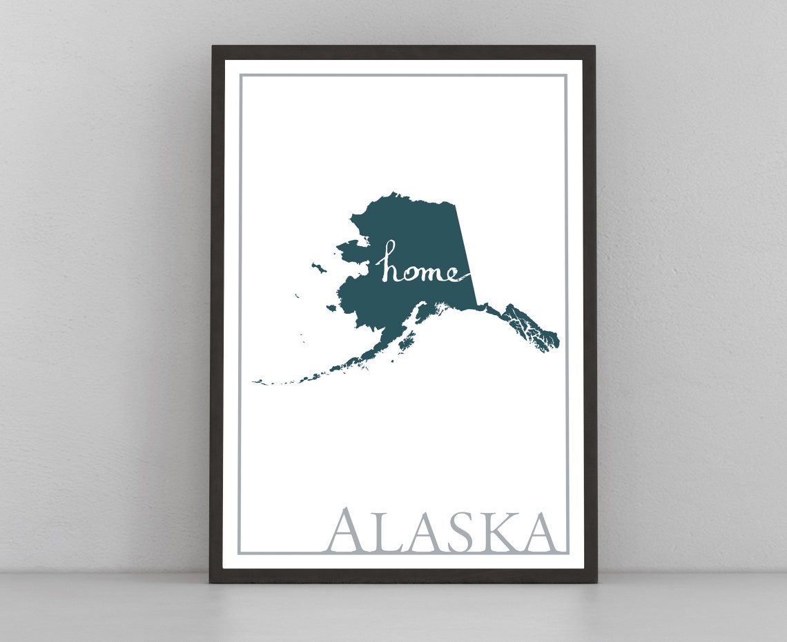 Alaska Modern Home State Silhouette Teal Map Wall Art Print Poster