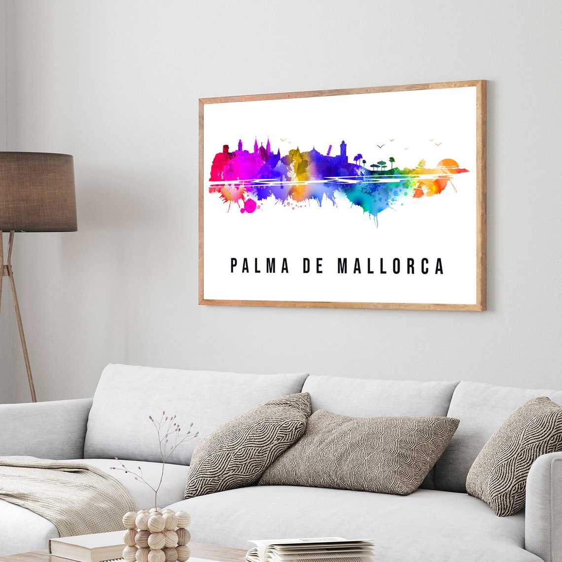 Palma De Mallorca Spain Seafront Watercolor Skyline Art Poster - Image 3