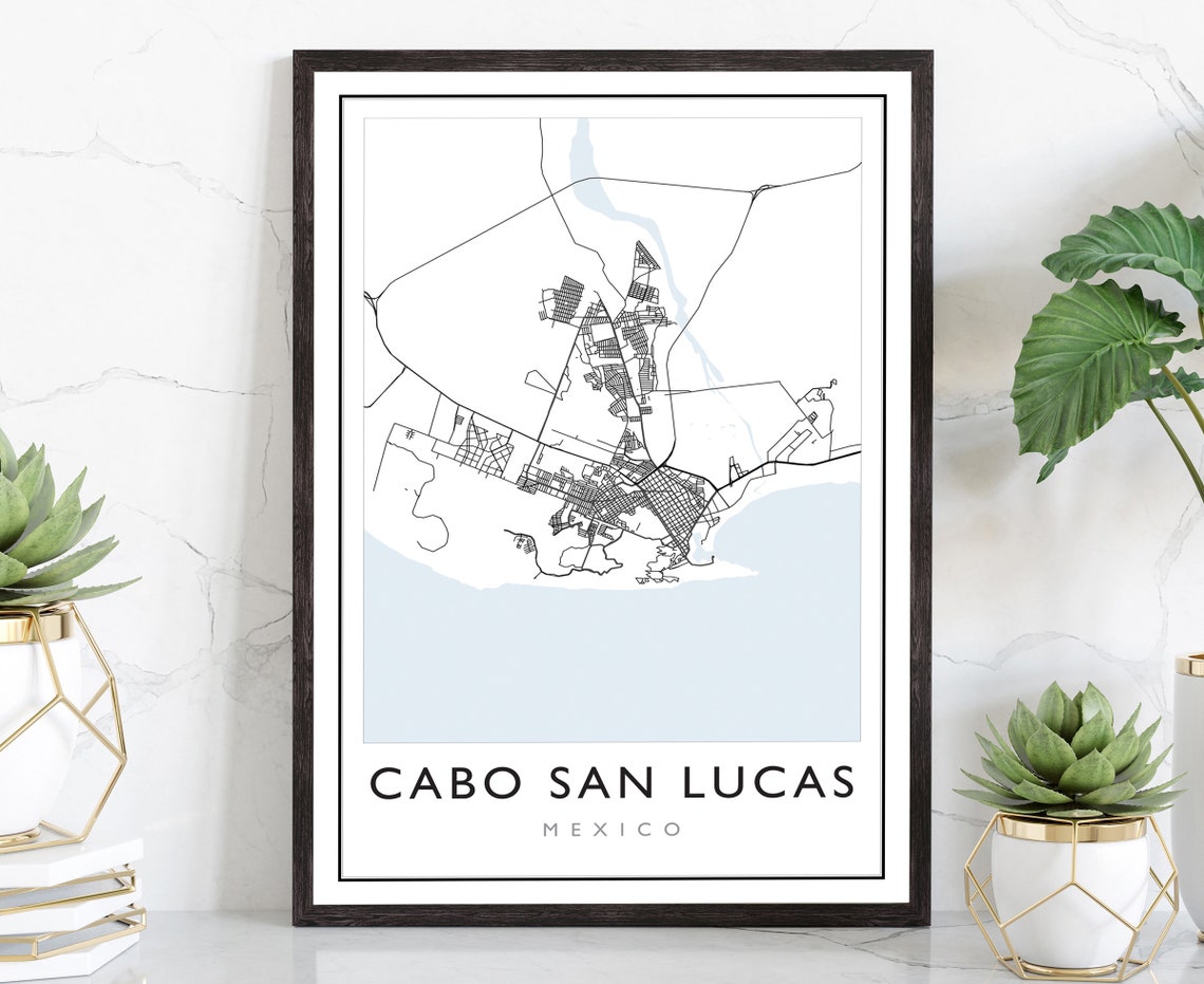 Cabo San Lucas Mexico Minimalist Black White Road Map Print Poster