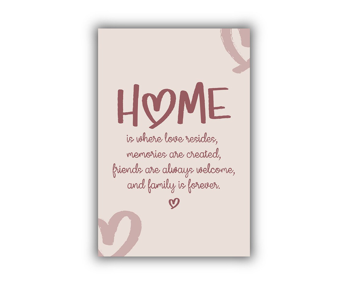 Home Is Where Love Resides Blush Heart Family Definition Quote Poster - Image 2