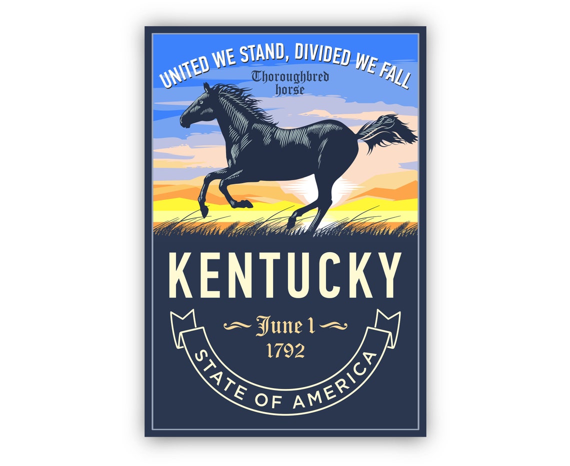 Kentucky Thoroughbred Horse Sunset Gallop State Emblem Travel Poster - Image 2