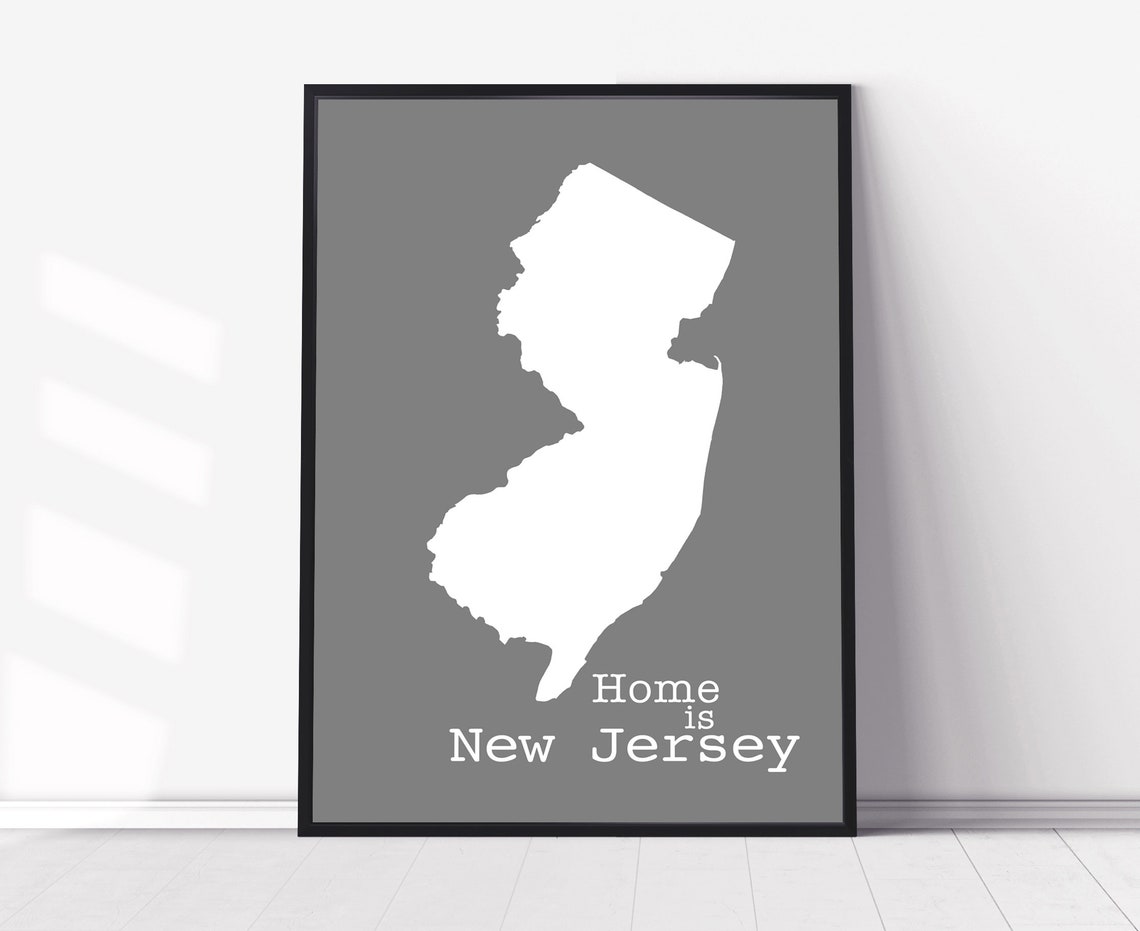 New Jersey Home Is Gray Minimalist State Map Silhouette Wall Art
