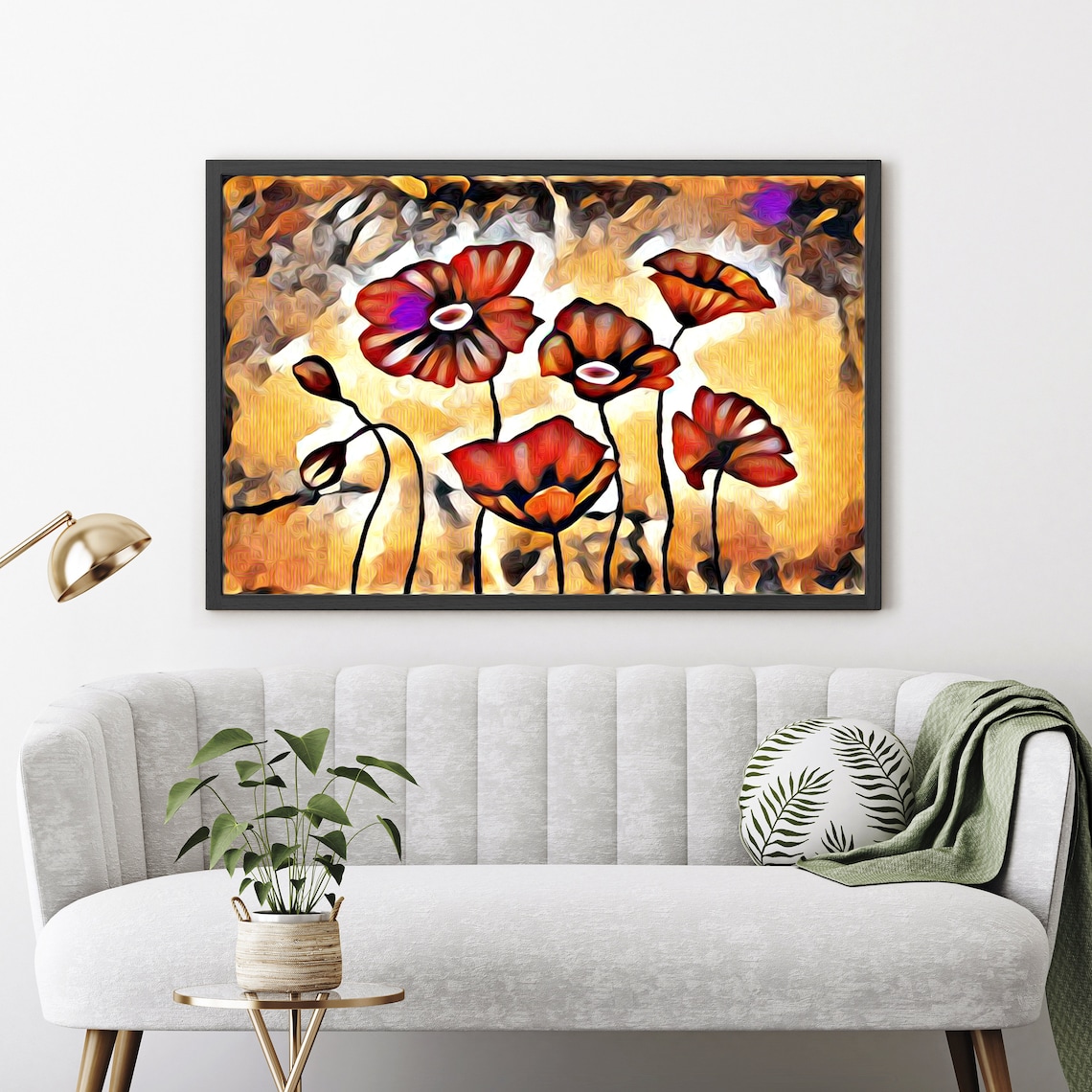 Red Poppies Modern Floral Painting Golden Background Wall Art - Image 4