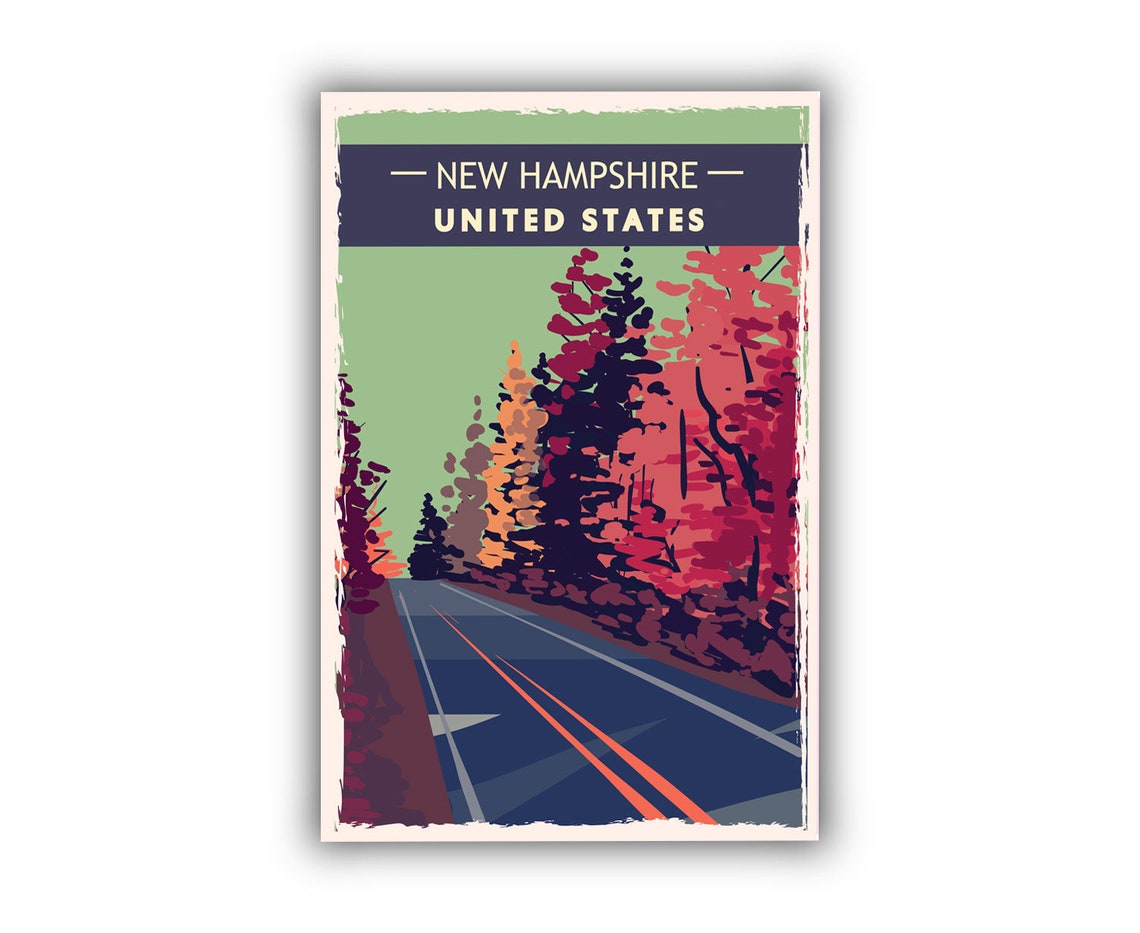 New Hampshire Autumn Foliage Road Retro Travel Poster Scenic Print - Image 2
