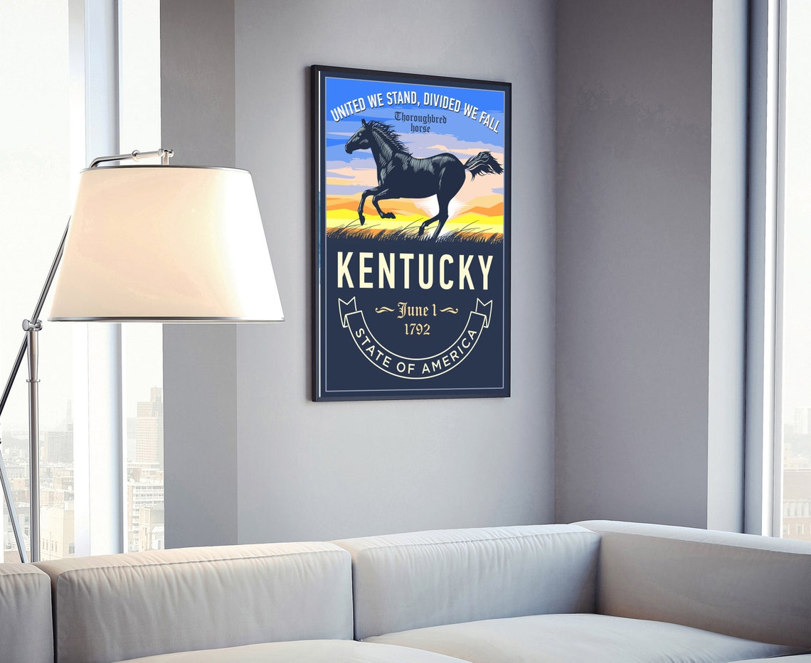 Kentucky Thoroughbred Horse Sunset Gallop State Emblem Travel Poster - Image 4