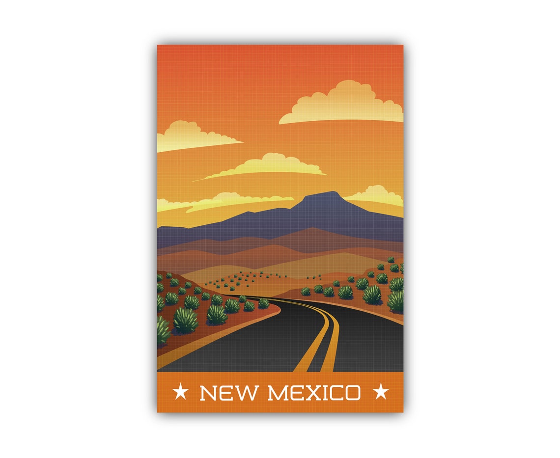 New Mexico Desert Road Sunset Mesas Southwest Retro Travel Poster - Image 2