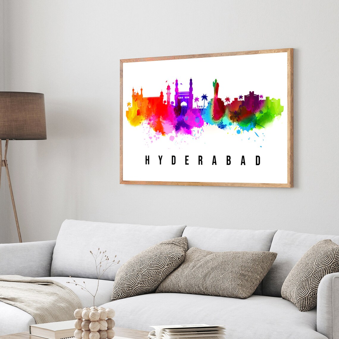 Hyderabad India Charminar Watercolor Skyline Silhouette Travel Poster - Image 3