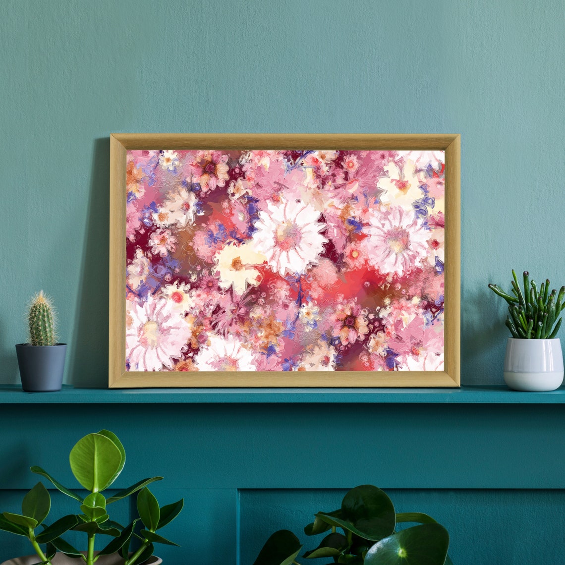 Pink Cosmos Flowers All Over Textured Floral Pattern Art Poster Print - Image 3