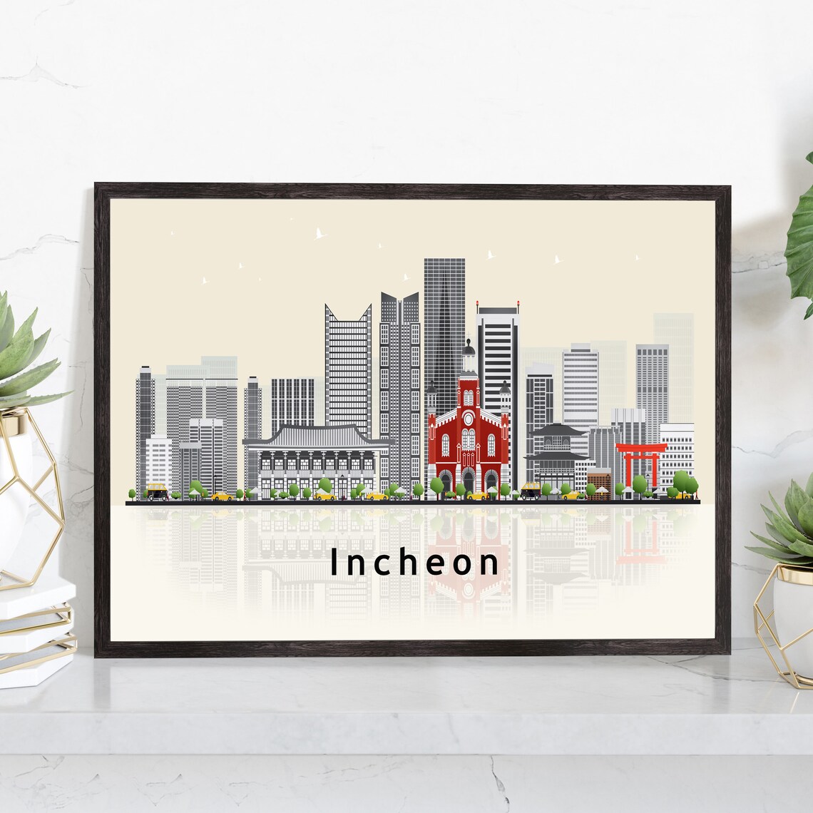 Bangkok Thailand Modern Skyline Illustration Landmarks Travel Poster