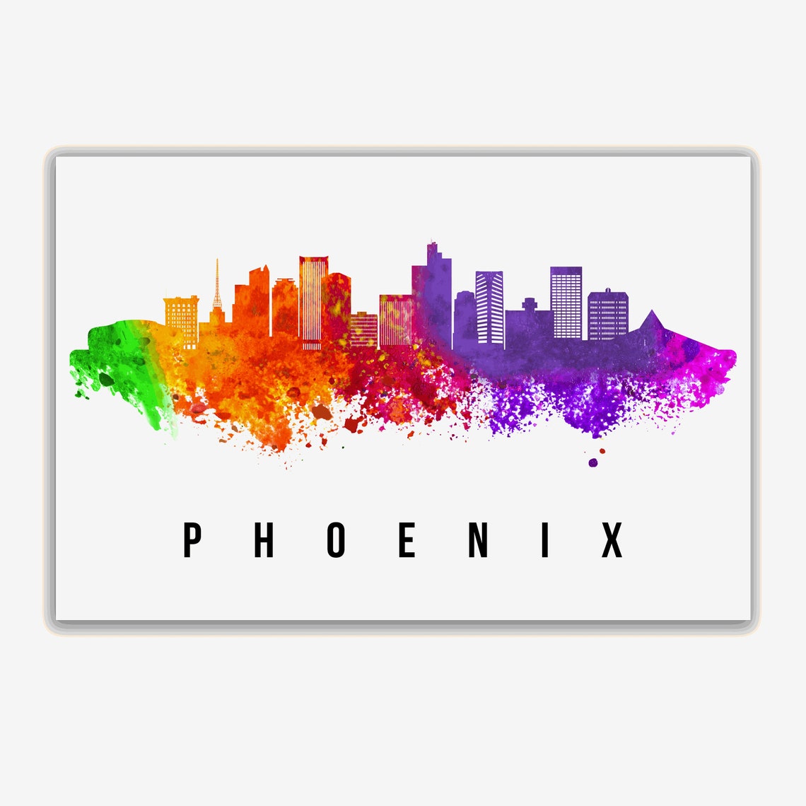 Phoenix Arizona Rainbow Watercolor Skyline Desert Cityscape Poster - Image 2