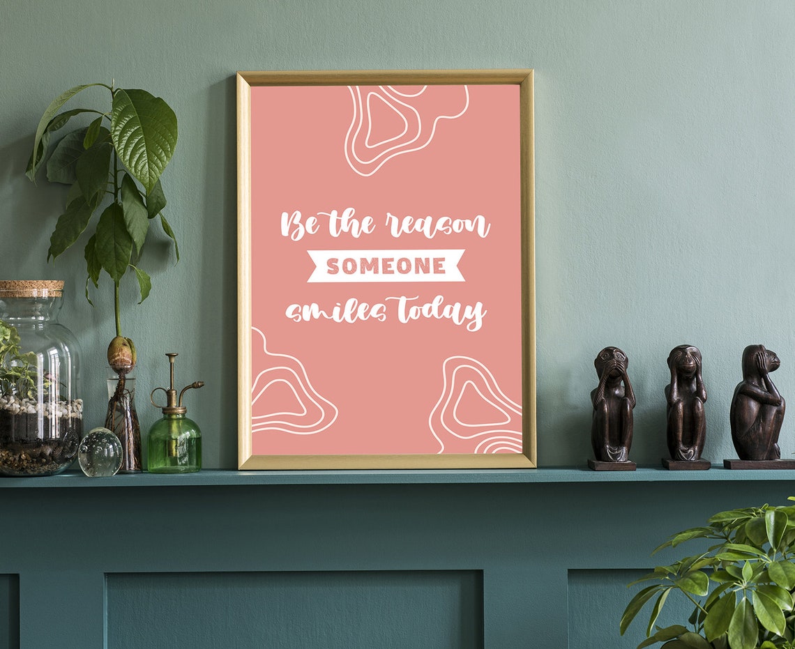 Be The Reason Someone Smiles Today Coral Boho Typography Quote Poster - Image 3