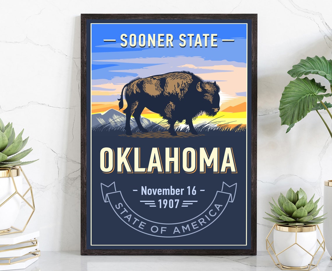 Oklahoma Sooner State Bison Sunset Spirit of America Wall Art