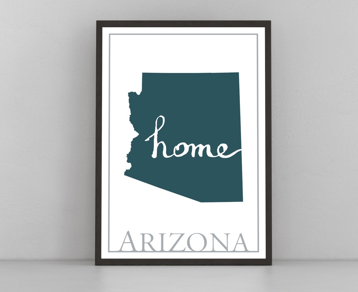 Arizona Home State Map Silhouette Teal Minimalist Wall Art Poster