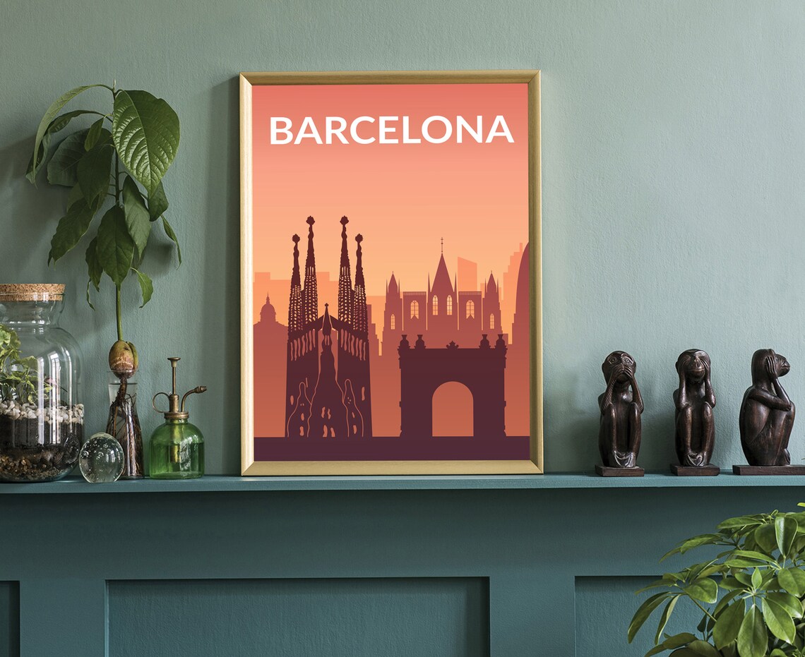 Barcelona Spain Sagrada Familia Spires Sunset Minimalist Travel Poster - Image 3