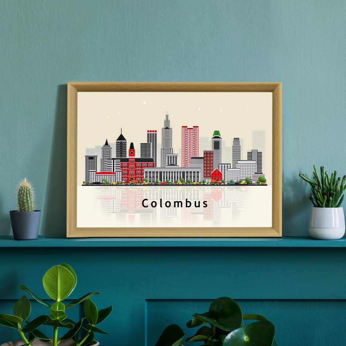 Colombus Ohio Downtown Skyline Vector Illustration City Poster - Image 2