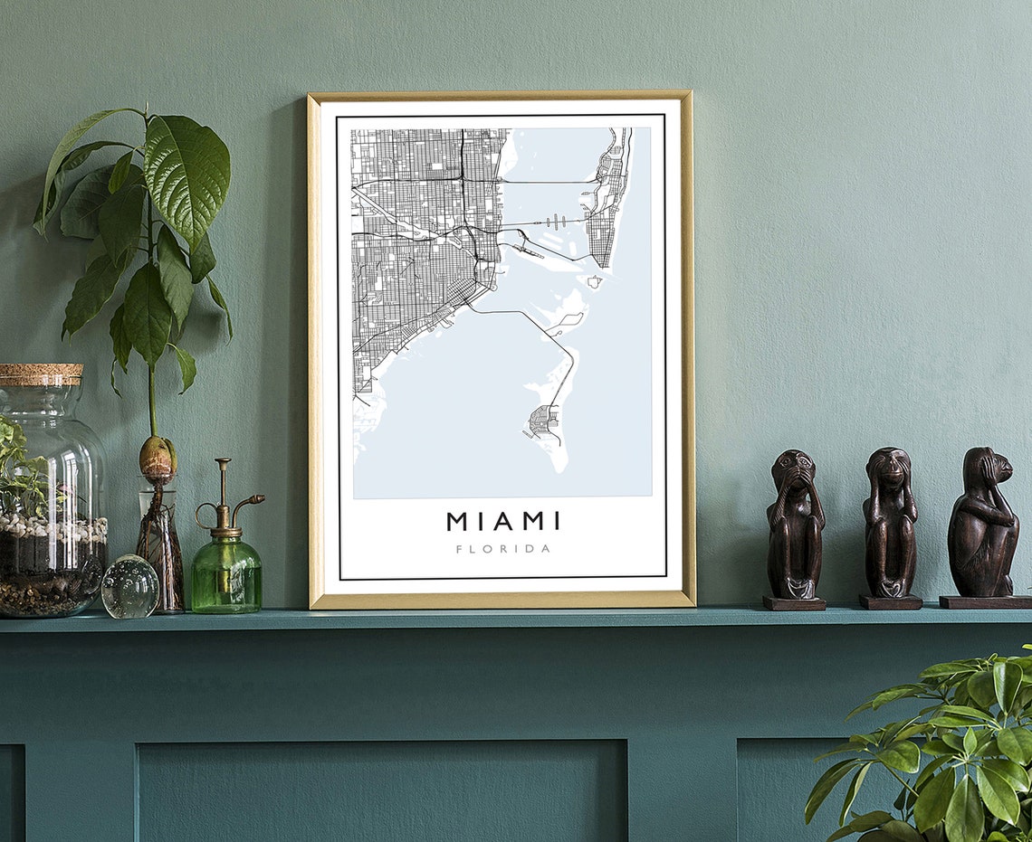 Miami Florida Minimalist Street Map Black White City Art Poster - Image 3