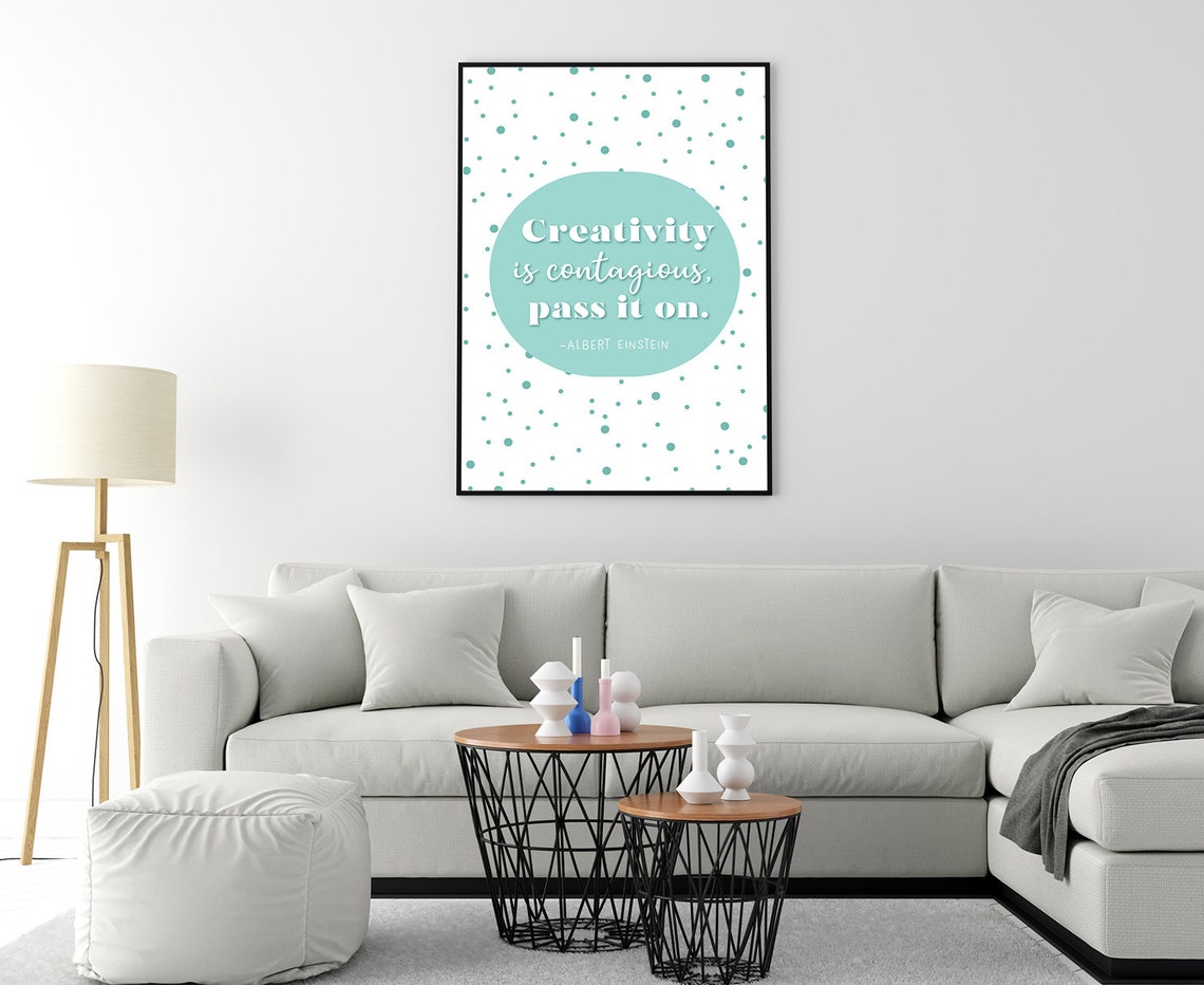 Albert Einstein Creativity Is Contagious Mint Polka Dot Quote Poster - Image 4