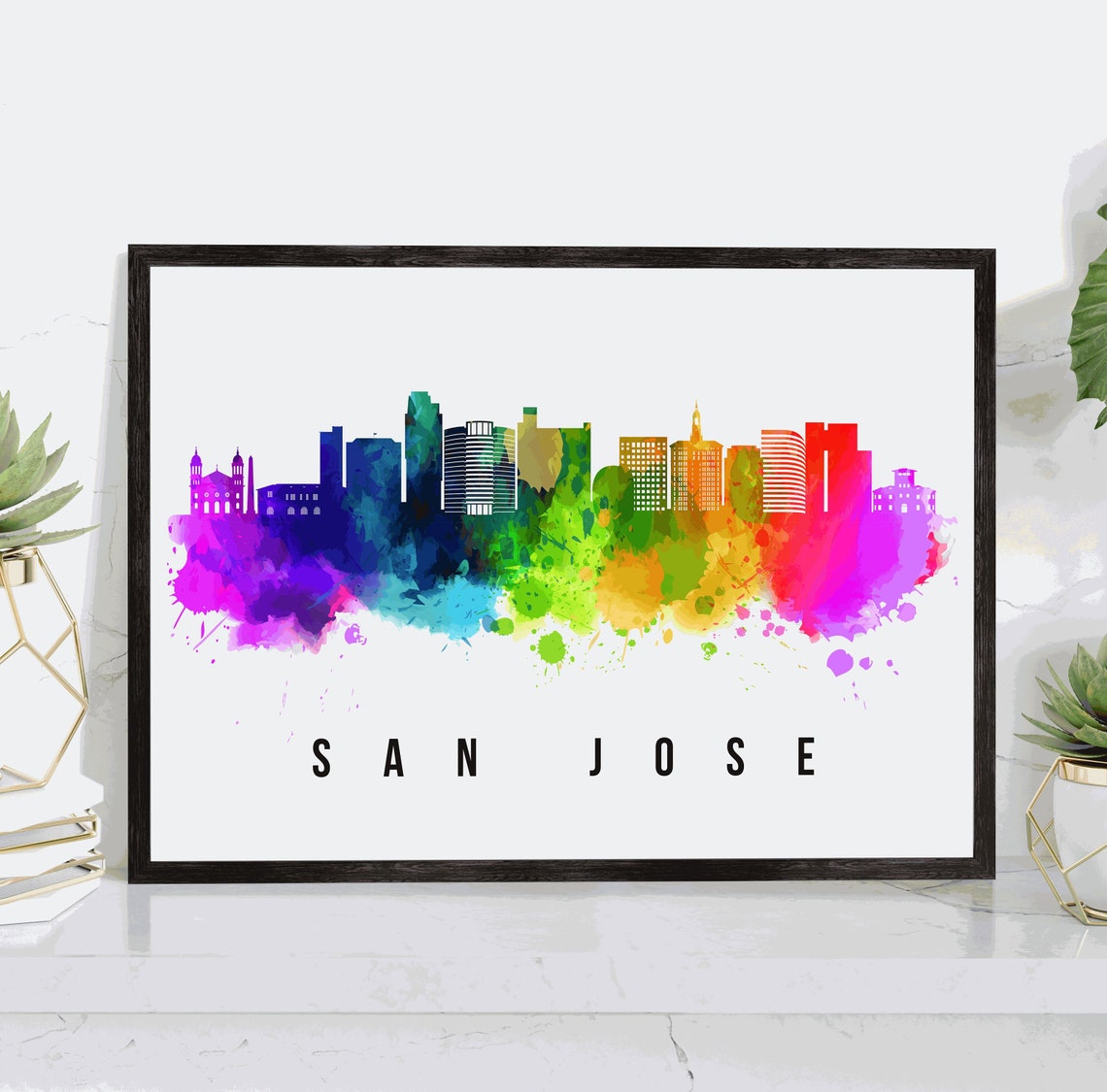 San Jose Skyline California Poster California Cityscape Painting San Jose California Poster Cityscape And Landmark Print Home Wall Art