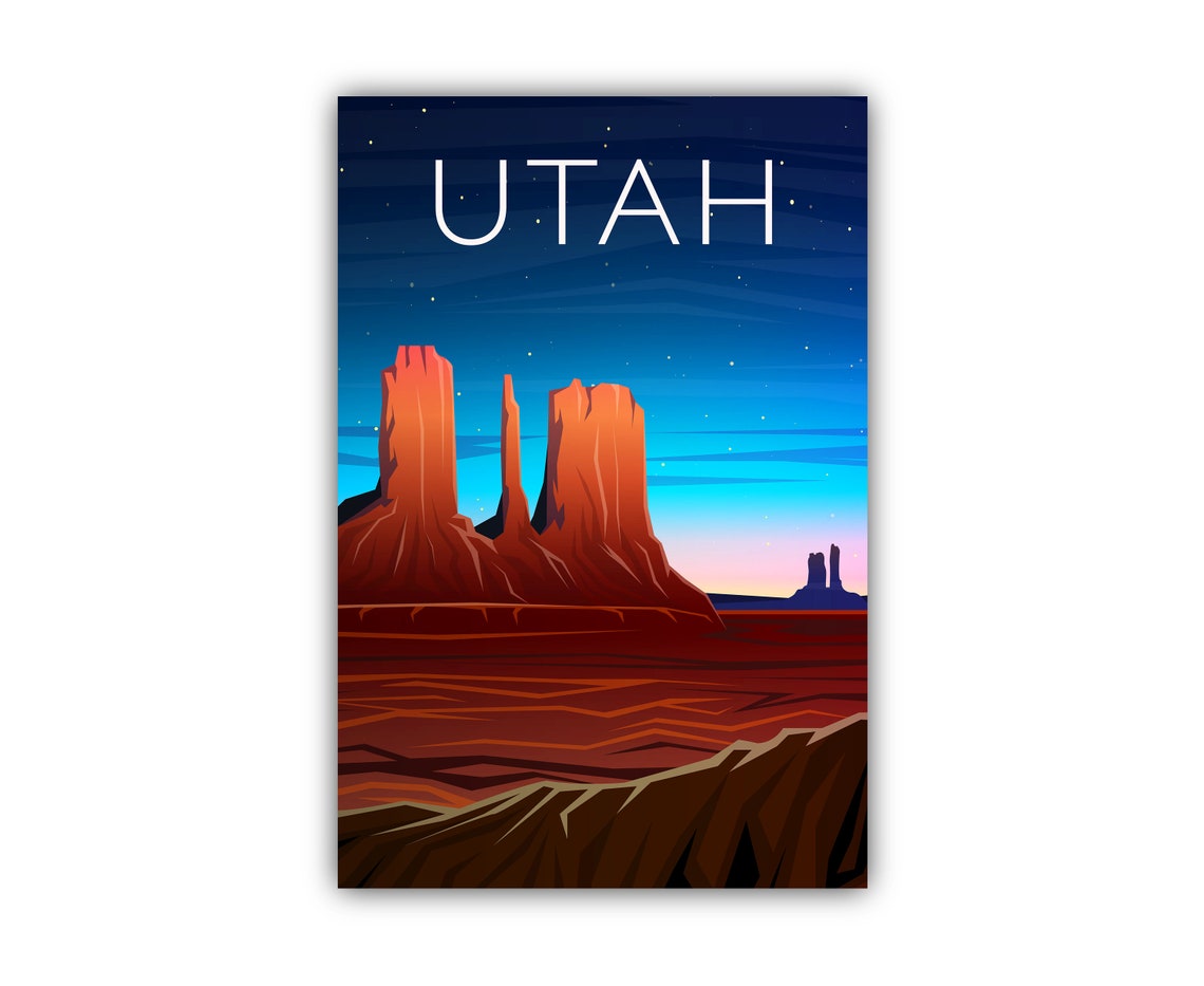 Utah Desert Red Rock Mesas Starry Night Sky Travel Poster Art - Image 2