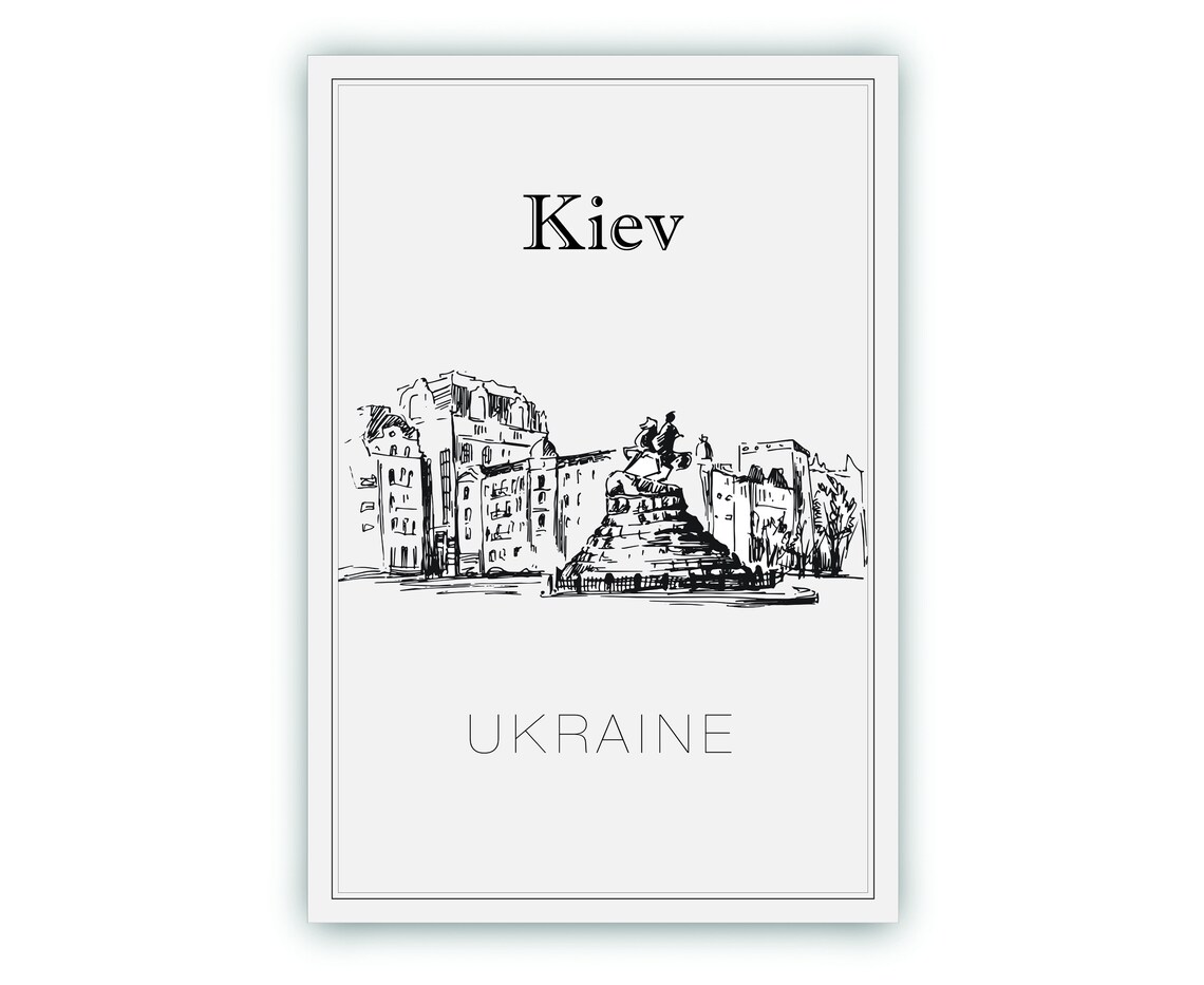 Kiev Ukraine Hand Drawn Monument City Sketch Black White Poster - Image 2