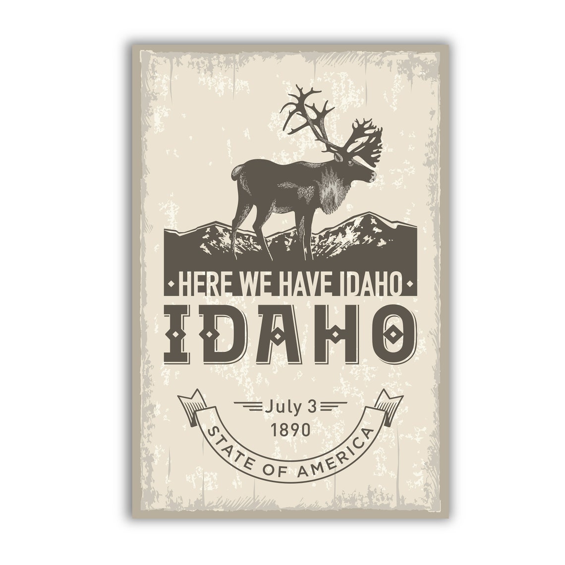 Idaho Here We Have Idaho Vintage Poster with Elk Engraving Artwork - Image 2