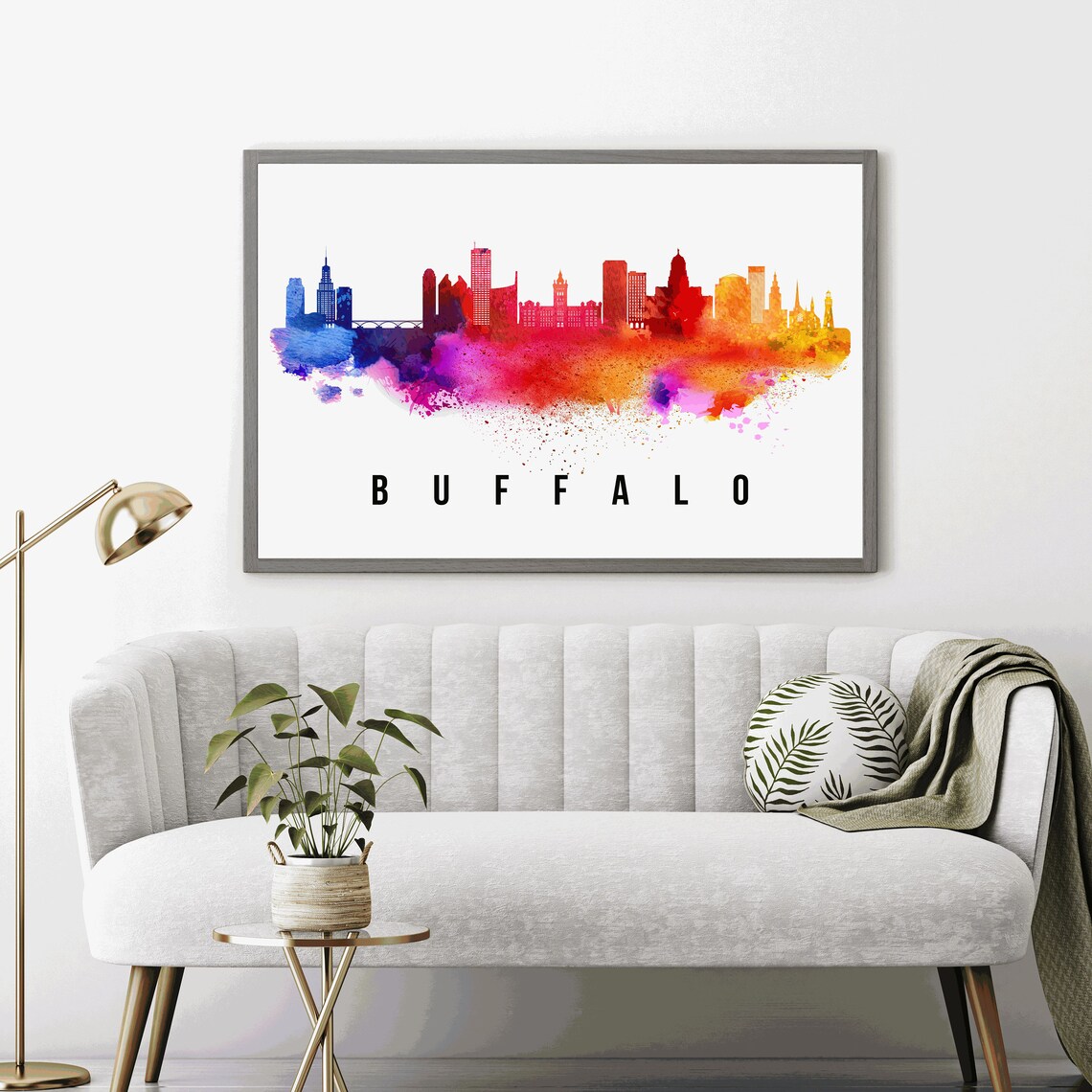 Buffalo New York Rainbow Watercolor Skyline Cityscape Modern Wall Art Poster - Image 3