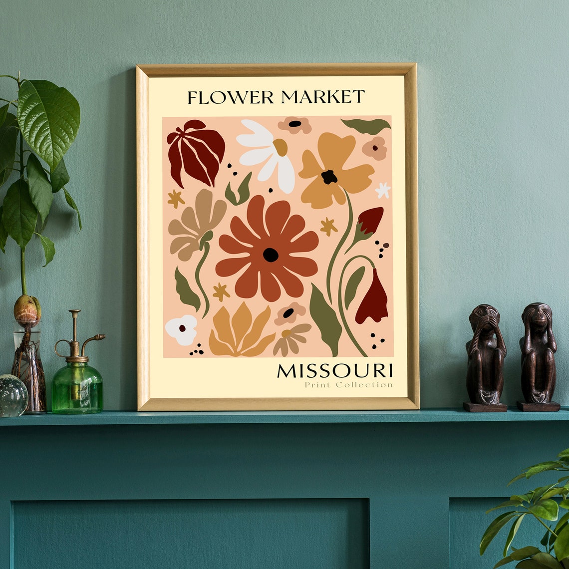 Missouri Flower Market Rust Pink Retro Bloom Botanical Art Poster - Image 2