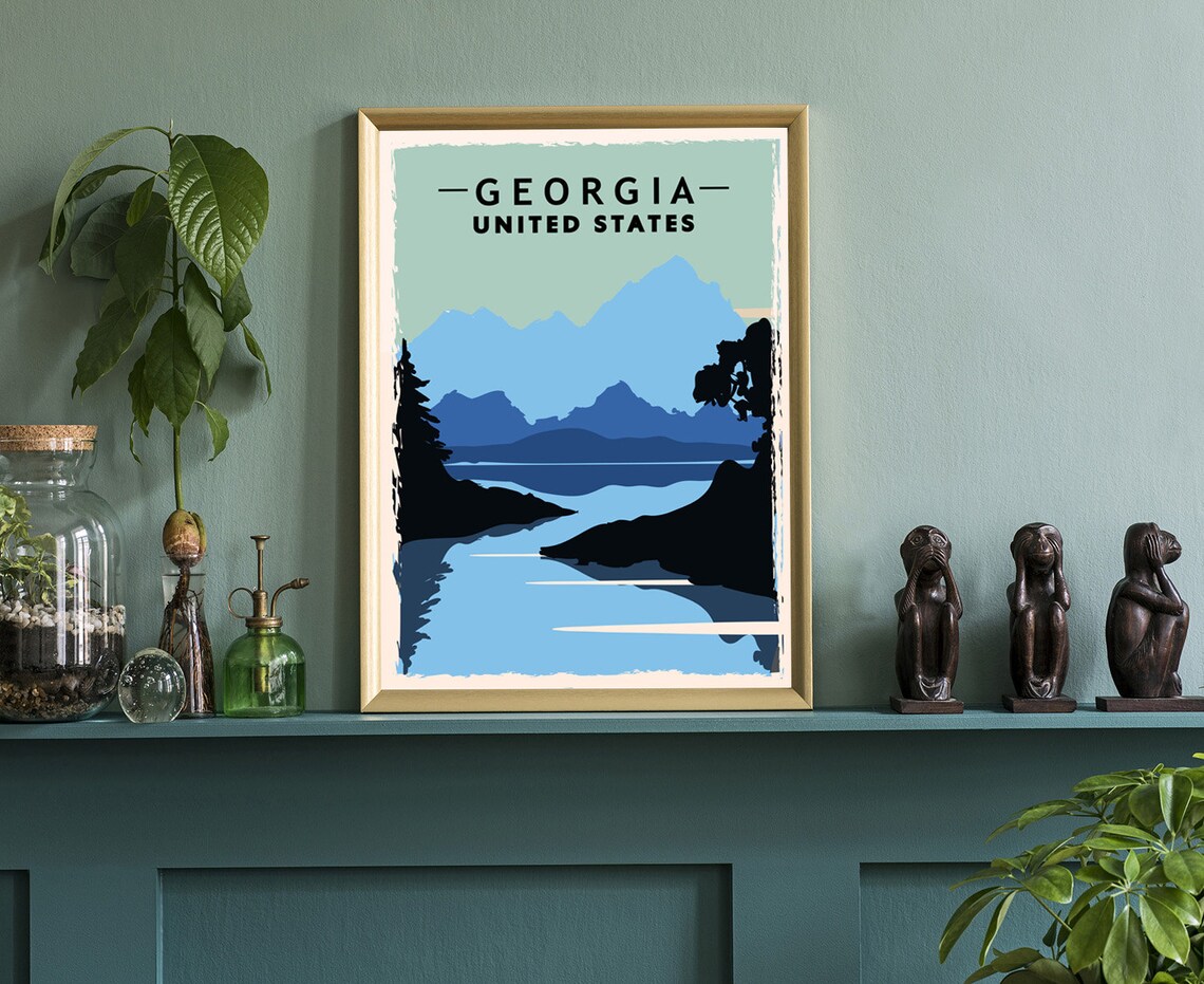 Georgia Blue Mountain Lake Pines Retro Vintage Travel Poster - Image 3