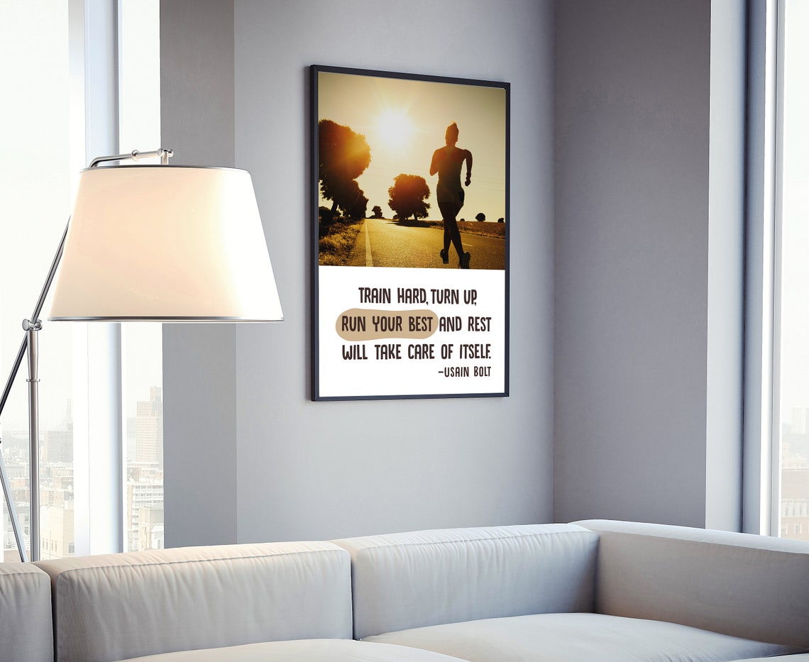 Usain Bolt Train Hard Sunrise Runner Motivational Fitness Quote Poster - Image 4