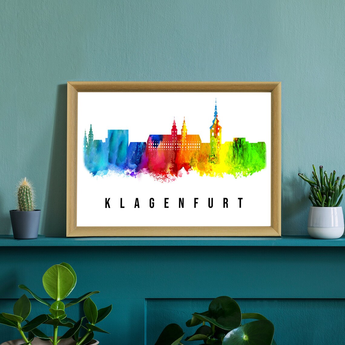 Klagenfurt Austria Rainbow Gradient Skyline Church Towers Art Poster - Image 2