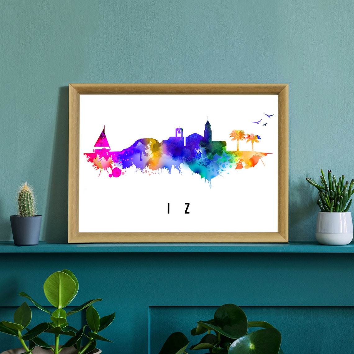 Iz Croatia Island Adriatic Watercolor Skyline Silhouette Travel Poster - Image 2