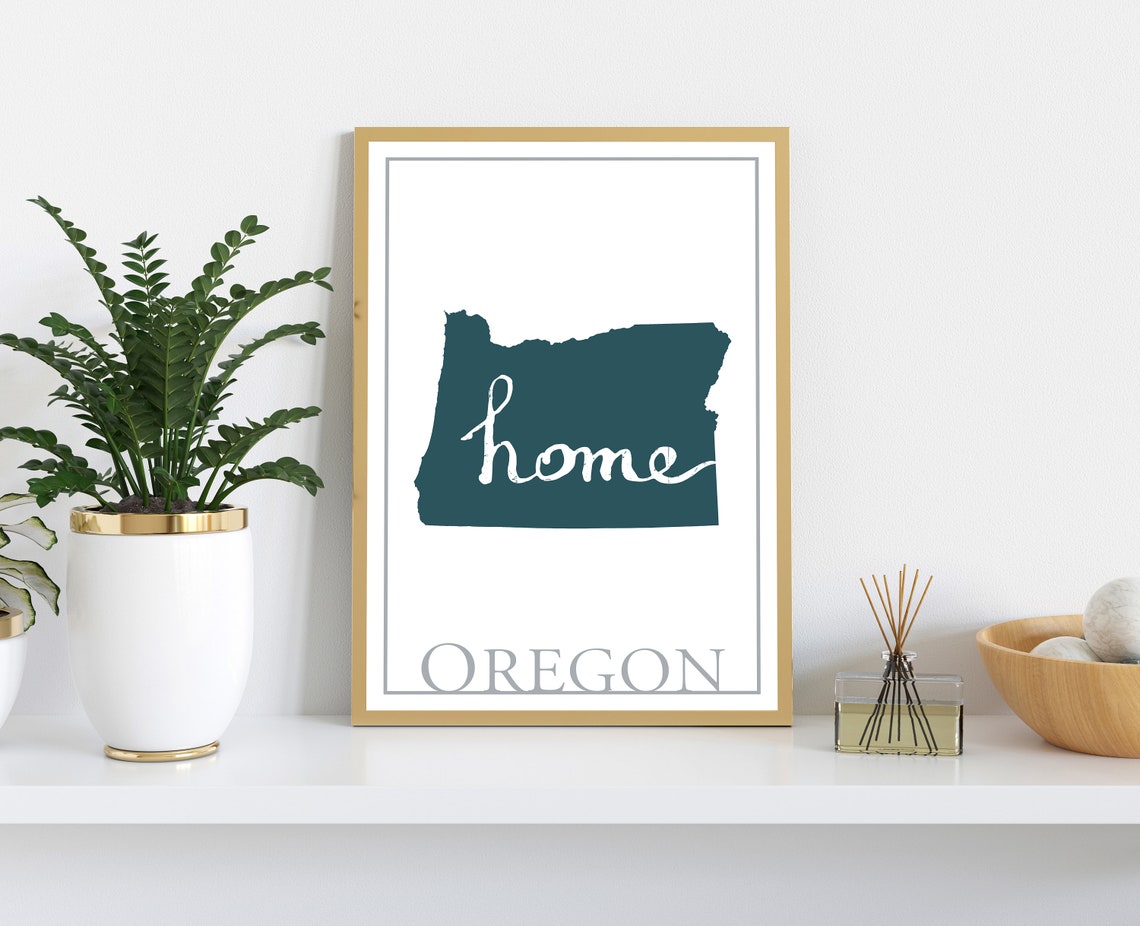 Oregon Modern Home State Silhouette Teal Map Wall Art Print Poster - Image 2