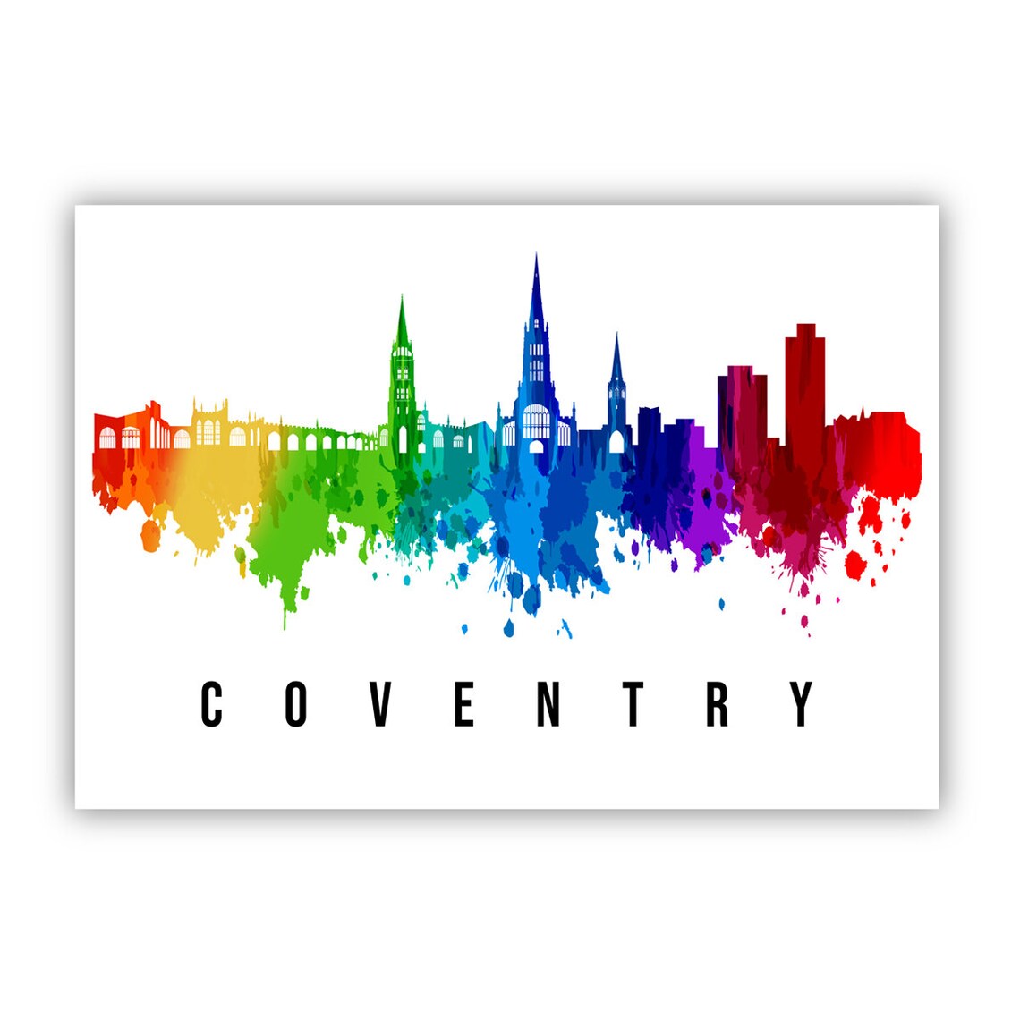 Coventry England Rainbow Watercolor Skyline Cathedral Spires Art Poster - Image 2