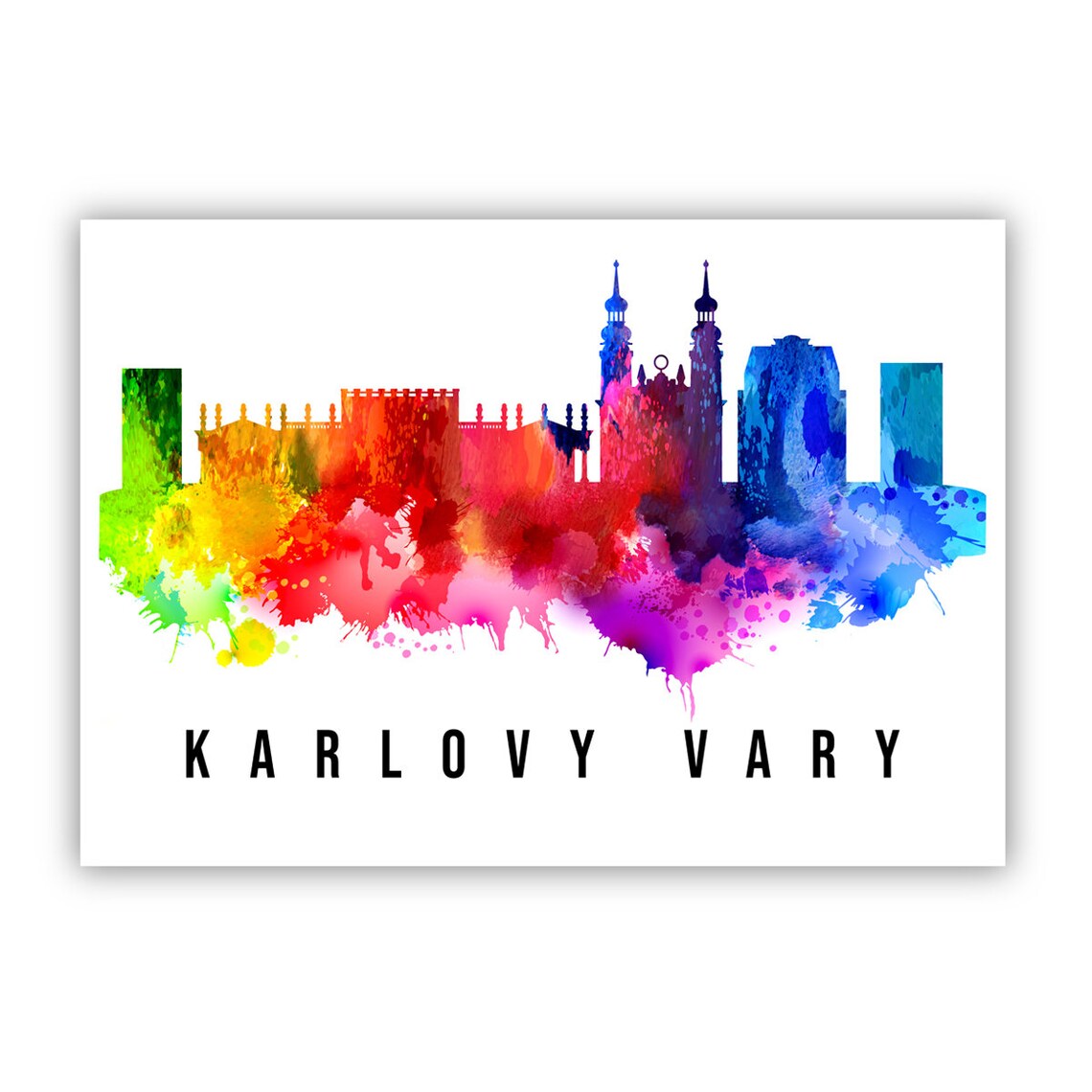 Karlovy Vary Czech Republic Rainbow Watercolor Skyline Art Poster - Image 2