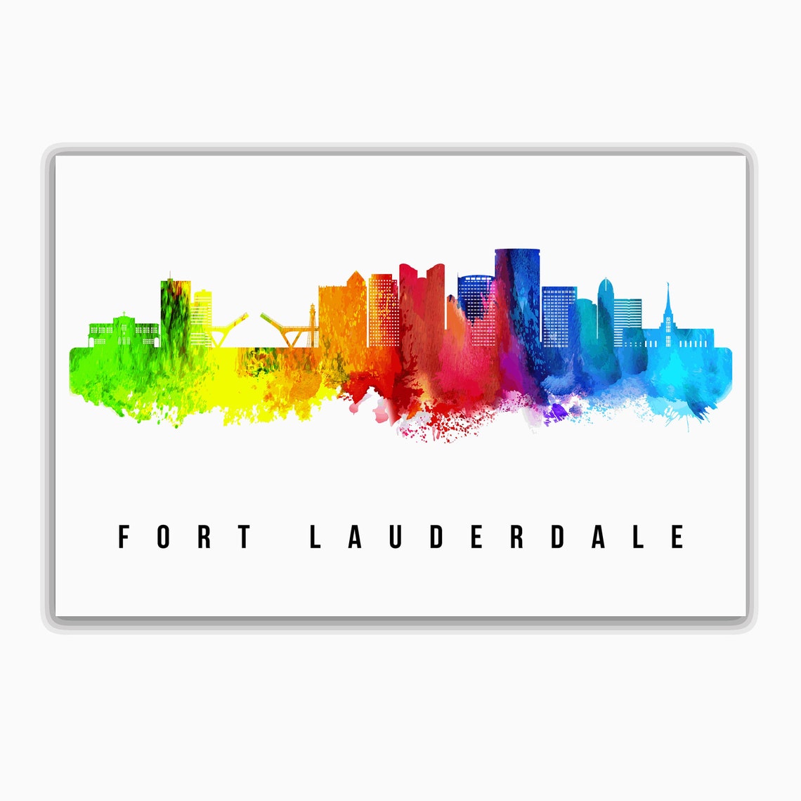 Fort Lauderdale Florida Watercolor Rainbow Skyline Travel Poster Art - Image 2