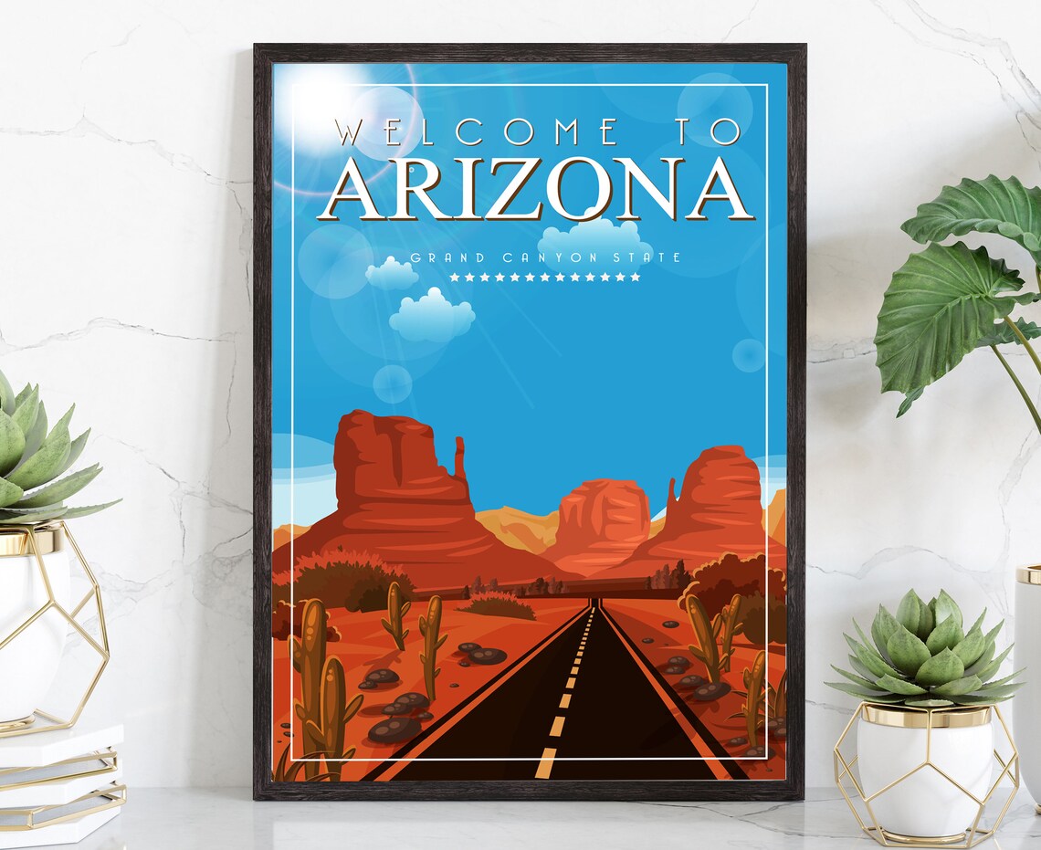 Arizona Grand Canyon State Retro Travel Poster Desert Road Art