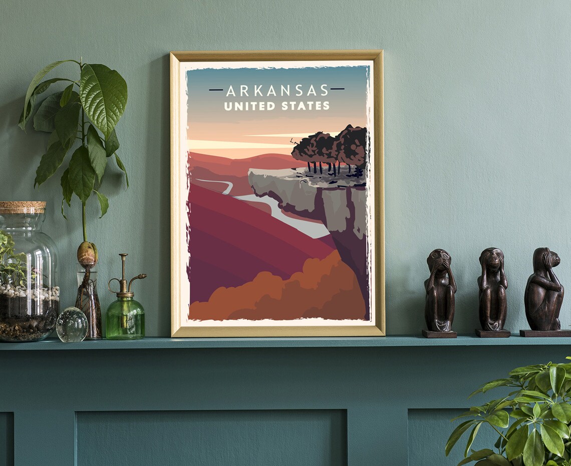 Arkansas Retro Travel Poster Sunset Canyon Bluff Scenic Wall Art - Image 3