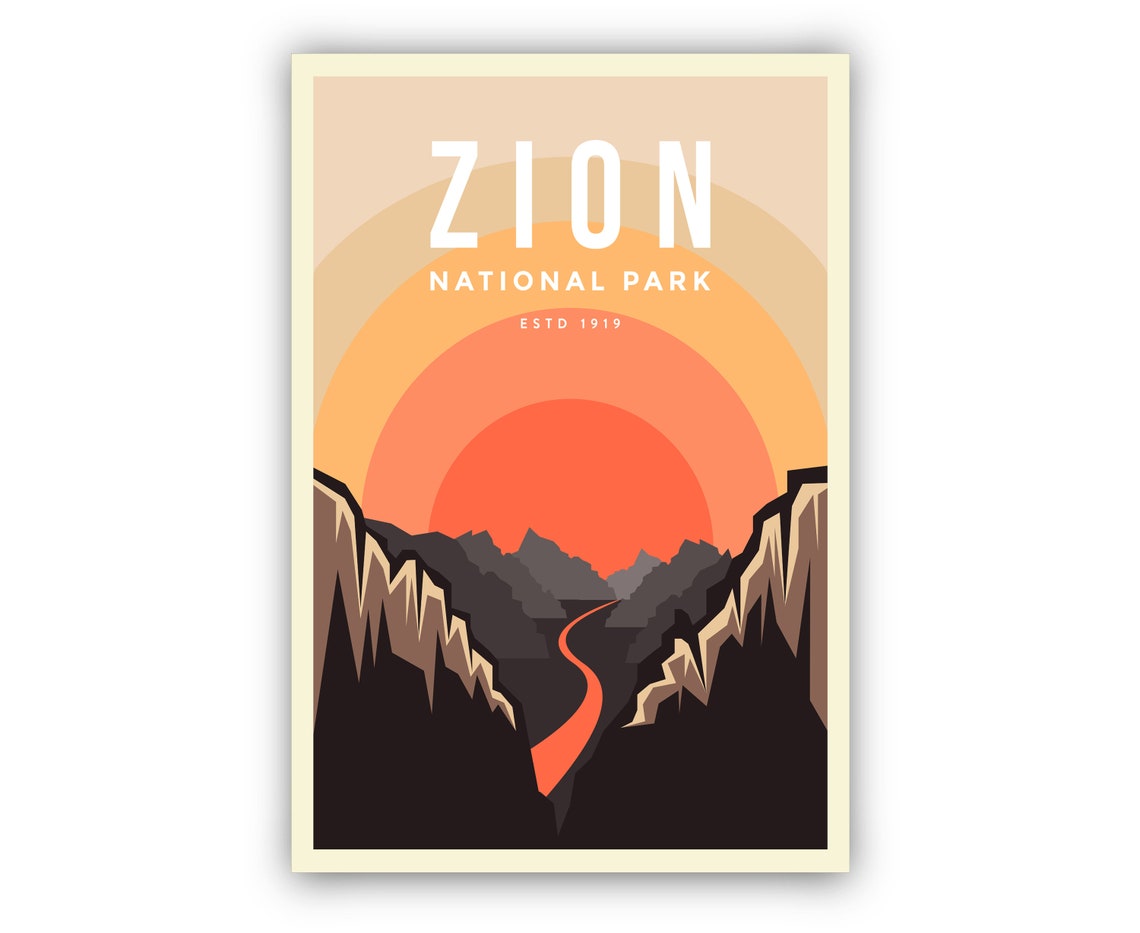 Zion National Park Estd 1919 Sunset Canyon Retro Vintage Travel Poster - Image 2