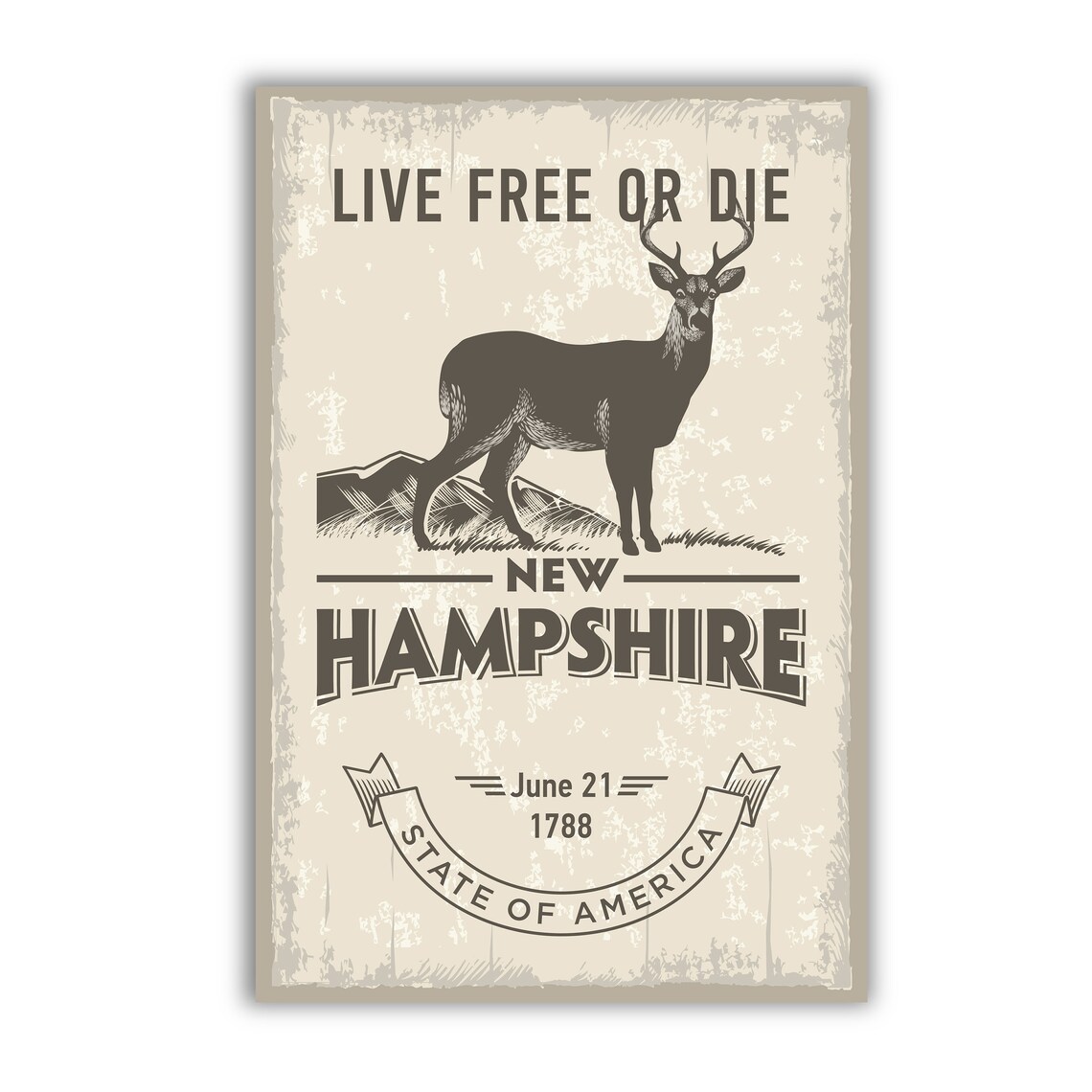 New Hampshire Live Free or Die Vintage Poster with Deer Engraving Art - Image 2