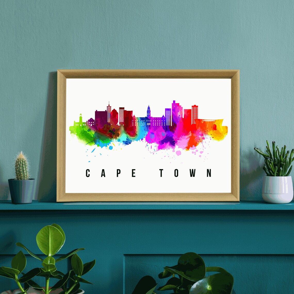 Cape Town South Africa Rainbow Watercolor Skyline Cityscape Poster - Image 3