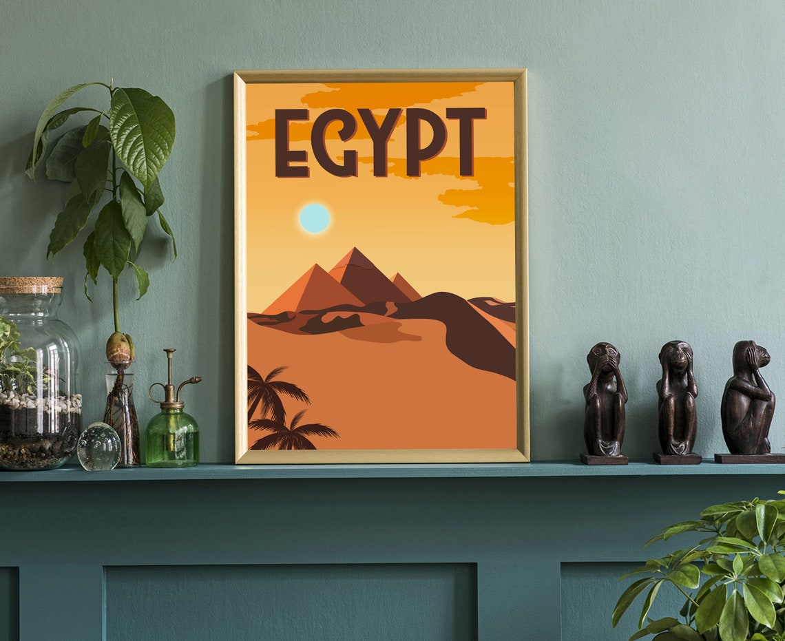 Egypt Giza Pyramids Desert Sunset Retro Vintage Style Travel Poster - Image 3