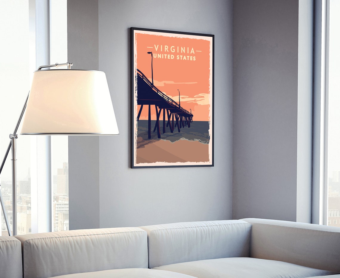 Virginia United States Ocean Pier Sunset Beach Vintage Travel Poster - Image 4