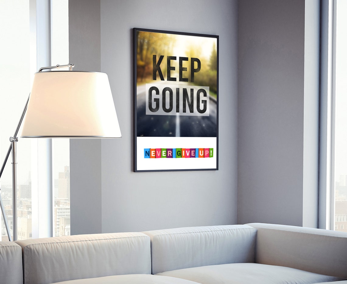 Keep Going Never Give Up Autumn Road Motivational Inspirational Poster - Image 4