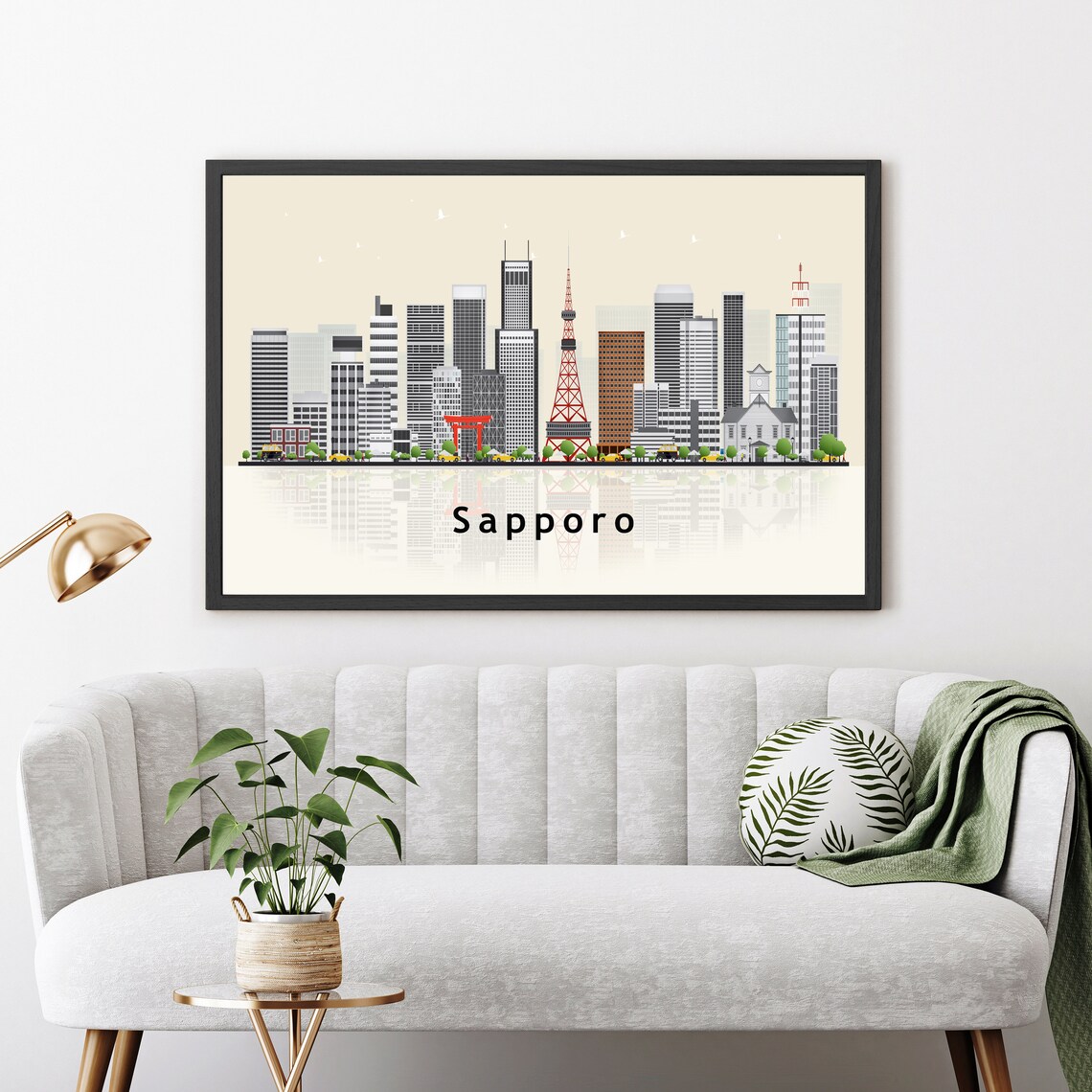 Sapporo Japan Red TV Tower Skyline Illustration Travel Poster