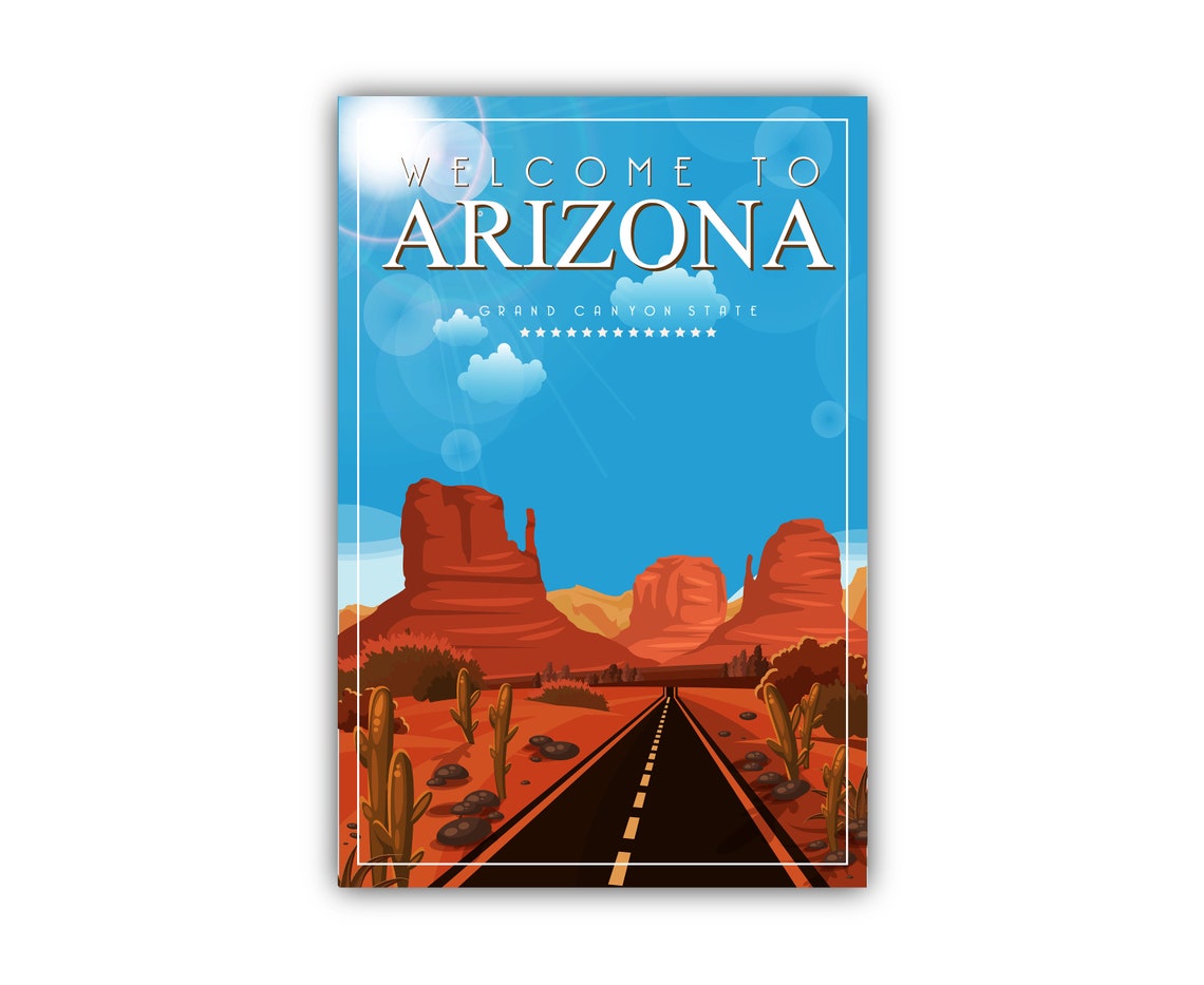 Arizona Grand Canyon State Retro Travel Poster Desert Road Art - Image 2
