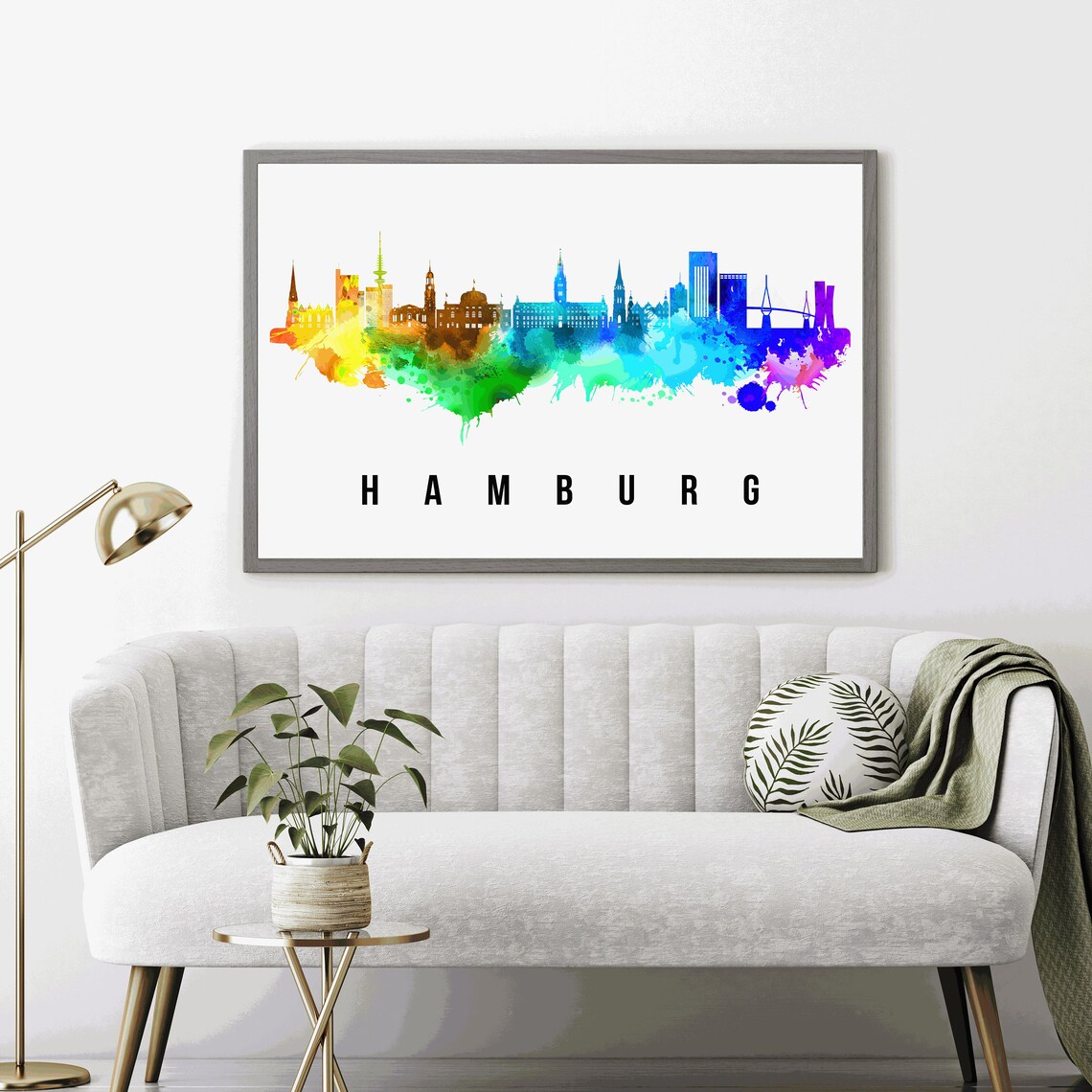 Hamburg Germany Rainbow Watercolor Skyline Cityscape Travel Poster - Image 4