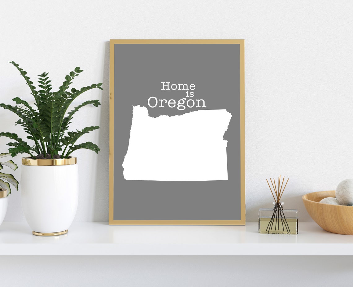 Oregon Home Is Oregon White On Gray Minimalist Map Wall Art Print - Image 2